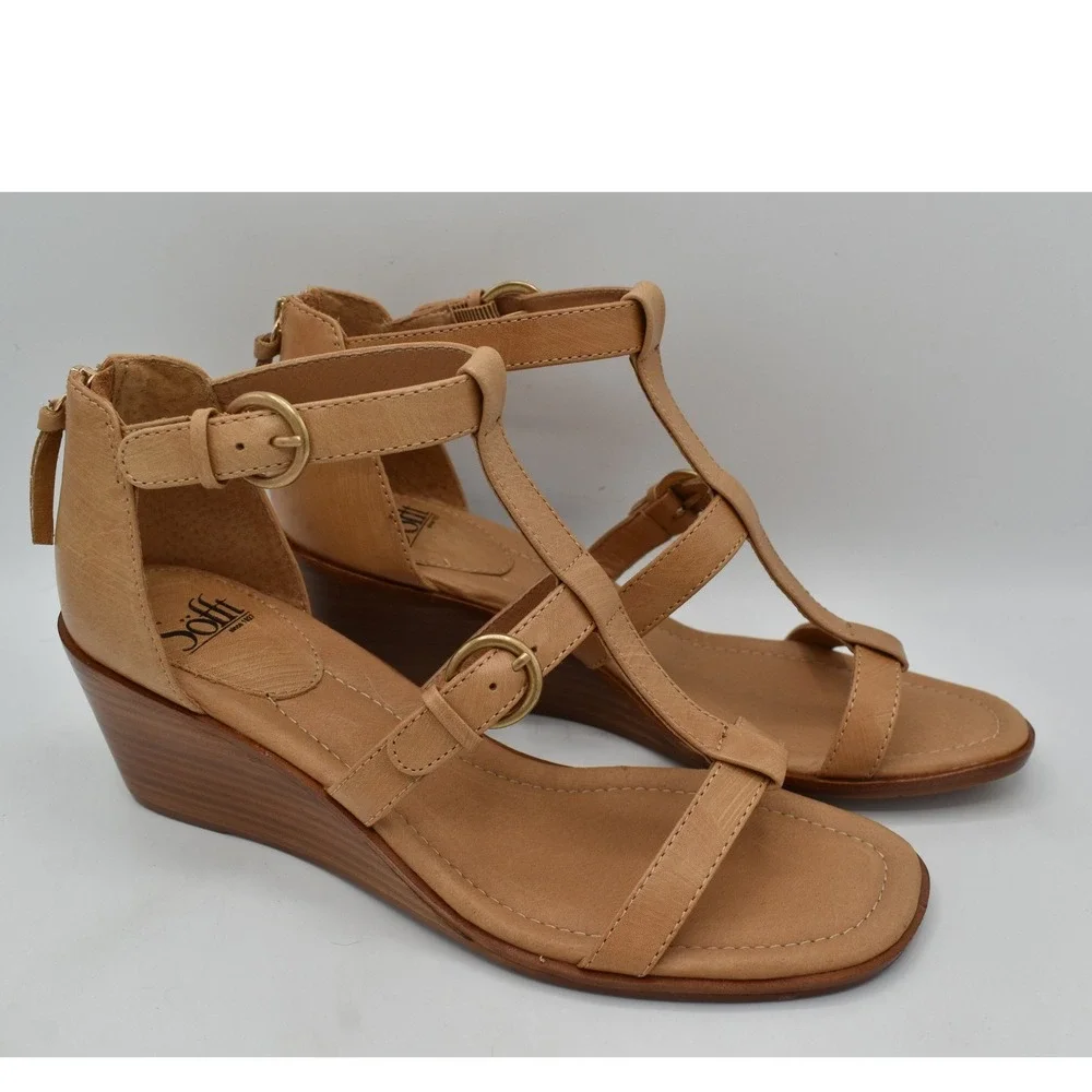Sofft Women Size 10 Gaige Caramel Leather Gladiator Wedge Peep Toe Sandals Shoes